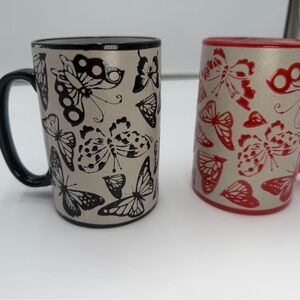 Gibson Home Butterfly Stoneware Coffee Mug Set Black Red Pottery Style